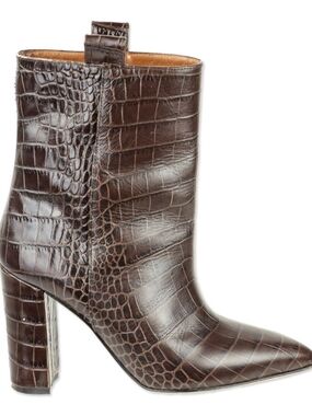 Classic Croc-Embossed Brown High Heel Ankle Boot